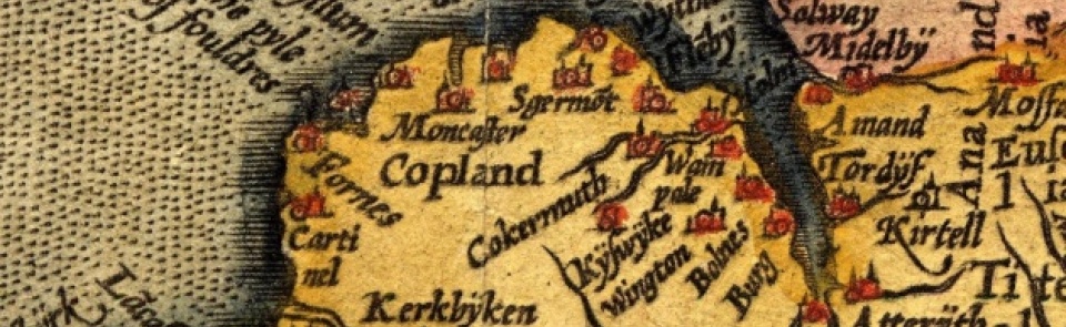 The above image is an extract from Ortelius' map of Angliae, Scotiae et Hiberniae, 1570, showing Cumbria (west is at the top)