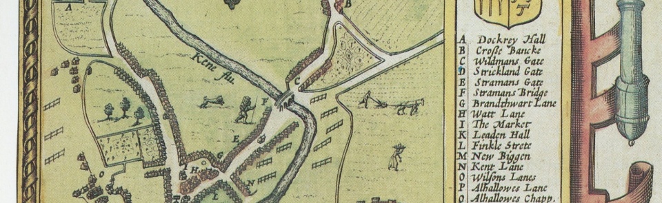 Extract of John Speed’s plan on Kendal, showing tenter frames,1611